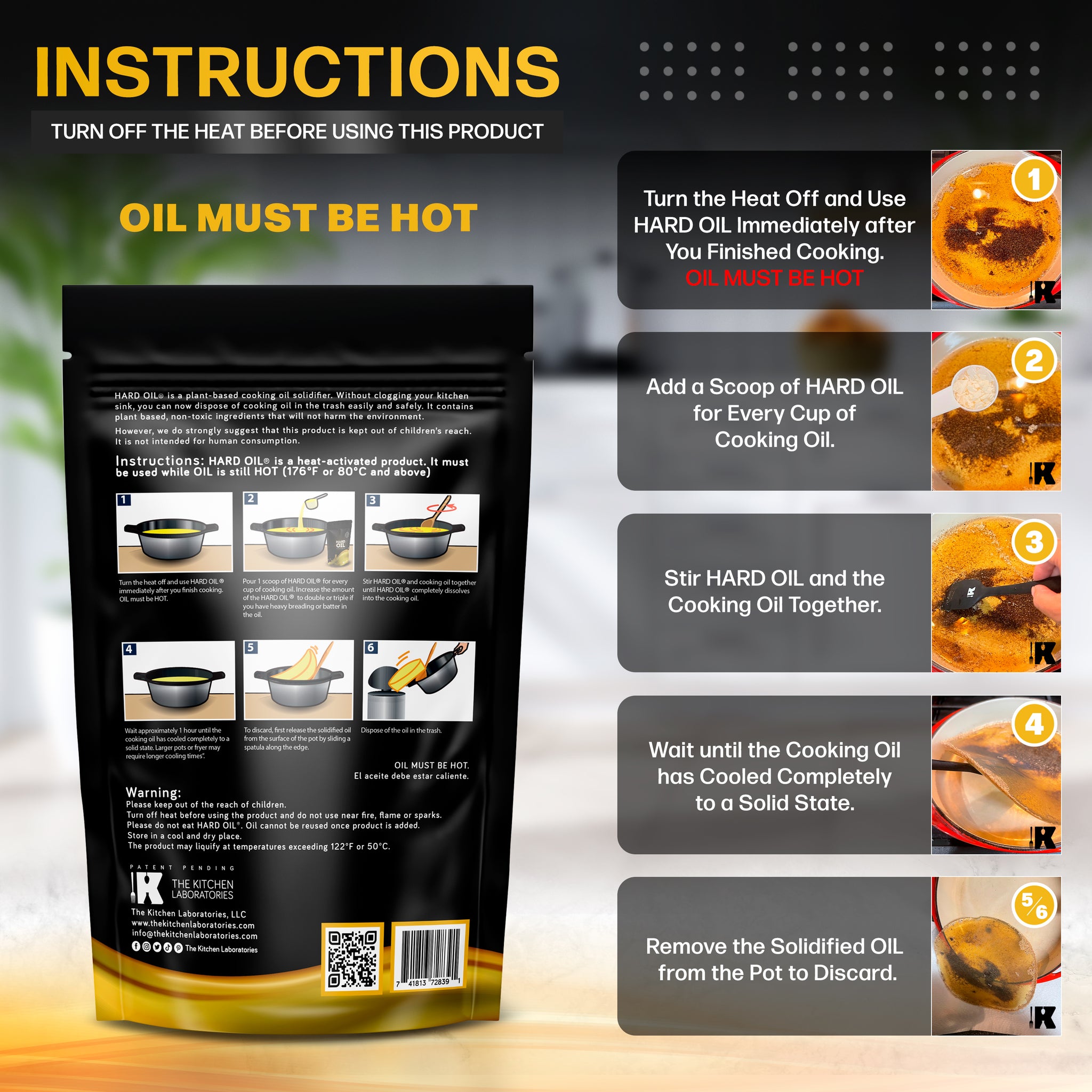 HARD OIL® Cooking Disposal Made Easy Solidifiant d'huile de